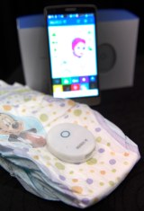 LAS VEGAS, NV - JANUARY 03: The Digisense, a wearable real-time baby monitor is displayed on a diaper during a press event for CES 2017 at the Mandalay Bay Convention Center on January 3, 2017 in Las Vegas, Nevada. The USD 49 wireless device is able to monitor a baby in the traditional sense as well as when it is time to change its diaper. CES, the world
