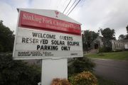 Sinking Fork Christian Church has sold spaces in its parking lot to view the upcoming solar eclipse on August 17, 2017 in Hopkinsville, Kentucky. Hopkinsville, in Western Kentucky, is located near the point of greatest totality for the August 21 eclipse. The eclipse will cut a path of totality 70 miles wide across the United States from Oregon to South Carolina. (Photo by Scott Olson/Getty Images)