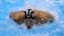 This Aug. 12, 2015, file photo shows Michael Phelps competing in the Rio 2016 Olympic Games in Rio de Janeiro, Brazil.
