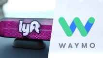 These file images show the Lyft and Waymo logos.