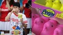 File images of Matt Stonie (left) during the 98th annual Nathan