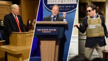 Alec Baldwin as Donald Trump, left; Melissa McCarthy as Sean Spicer, center; Jimmy Fallon as Jared Kushner, right. "Saturday Night Live" long has a history of skewering celebrities and politicians, but its commentary seems particularly pointed when it comes to the Trump administration.