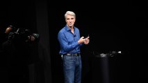 Craig Federighi, senior vice president of software engineering at Apple Inc., speaks about iPhone X during an event at the Steve Jobs Theater in Cupertino, California, U.S., on Tuesday, Sept. 12, 2017.
