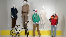 "Stranger Things" costumes by Kimberly Adams-Galligan. These costumes can be seen in the 11th annual "Art of Television Costume Design" exhibition in the FIDM Museum at the Fashion Institute of Design & Merchandising, Los Angeles. The exhibition is free to the public and runs Tuesday, August 22 through Saturday, October 7, 2017, 10:00am -5:00pm; closed Sunday/Monday. (L to R) Costumes worn by actors: Winona Ryder as Joyce Byers, David Harbour as Jim Hopper, Gaten Matarazzo as Dustin, Millie Bobby Brown as Eleven, Noah Schnapp as Will Byers (Photo: Alex J. Berliner / ABImages)