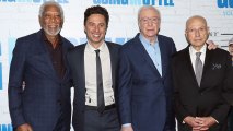 (L-R) Actor Morgan Freeman, director/actor Zach Braff, actors Michael Caine and Alan Arkin attend the "Going In Style" New York premiere at SVA Theatre on March 30, 2017 in New York City.