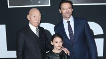 Patrick Stewart, Dafne Keen and Hugh Jackman attends the New York screening of "Logan" at the Rose Theater, Jazz at Lincoln Center on February 24, 2017 in New York City.