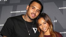 Recording artist Chris Brown (L) and model Karrueche Tran attend the Alexander Wang x H&M Pre-Shop Party at H&M on November 5, 2014 in West Hollywood, California.