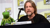 Kermit the Frog, left, and puppeteer Steve Whitmire attend "The Muppets" panel on day 3 of Comic-Con International on Saturday, July 11, 2015, in San Diego.