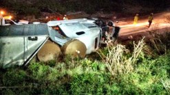 Big Rig Overturns on 5, 10 Transition