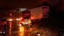 Big Rig Crashes on Freeway Transition in Pasadena