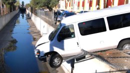 Crash Sends Child-Filled Van Hanging Over Wash