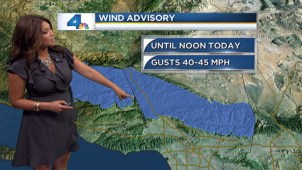 High temperatures will climb into the 90s inland Monday, when wind advisories are in effect for the Santa Clarita Valley and San Gabriel Mountains. Elita Loresca has the forecast for Monday May 20, 2013.