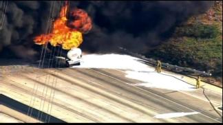Raw Video: Tanker Fire Shuts Down 60 Freeway