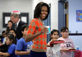 Michelle Obama Joins Kids for School Lunch