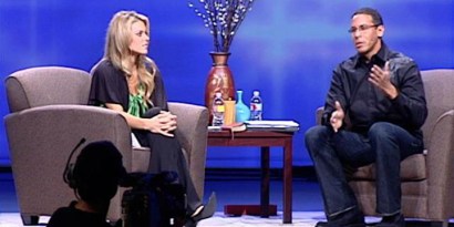 Carrie Prejean appeared at the Rock Church during Sunday services to “share the story behind the controversy that we haven’t heard,” Senior Pastor Miles McPherson said. 