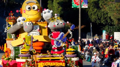 Winning for Best Animation and Motion "Mechanical Melodies" from the La Canada Flintridge Tournament of Roses Association float moves along Colorado Blvd. during the 120th Rose Parade. Winning for Best Animation and Motion "Mechanical Melodies" from the La Canada Flintridge Tournament of Roses Association float moves along Colorado Blvd. during the 120th Rose Parade.