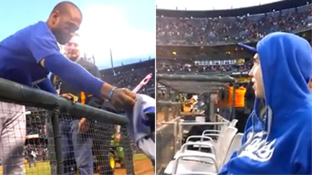 Watch: Dodgers' Kemp Gives Fan the Jersey Off His Back