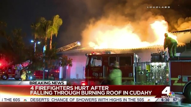 [LA] Firemen Plunge Through Flaming Casino Roof