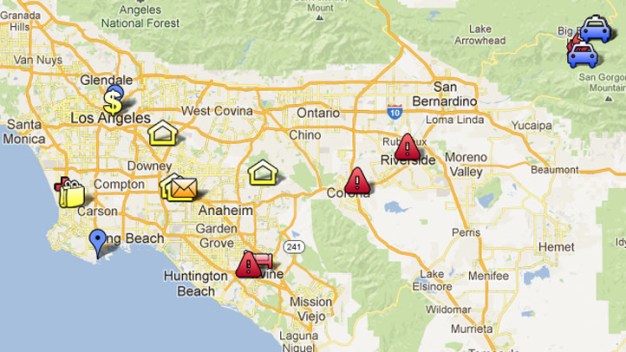 Map: Locations in Alleged LAPD Revenge Plot