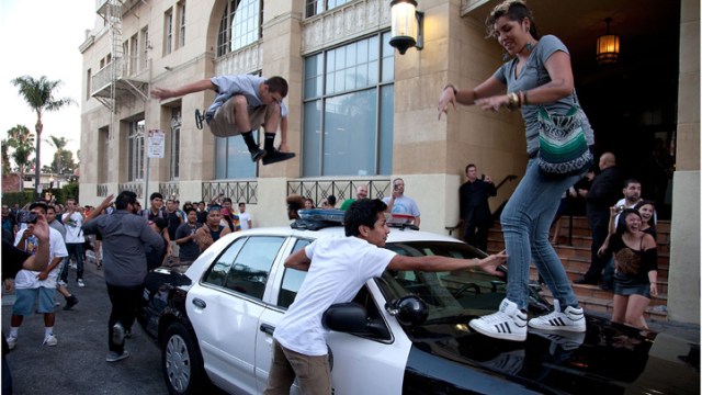 Crowd Turns Violent on Hollywood Boulevard