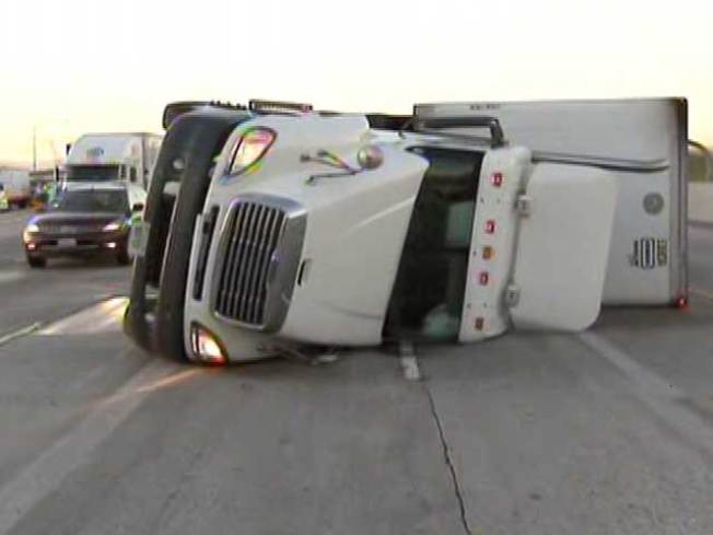 Truck overturned by strong wind gusts
