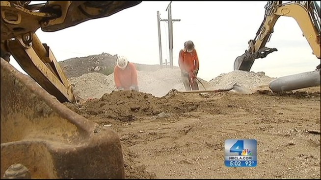 People who work outside in the Inland Empire suffered through blistering heat and humidity on Friday. Construction workers relished in the few occasional breezes as they worked in humid, sweltering temperatures. Craig Fiegener reports from Colton for the NBC4 News at 5 p.m. on July 13, 2012.