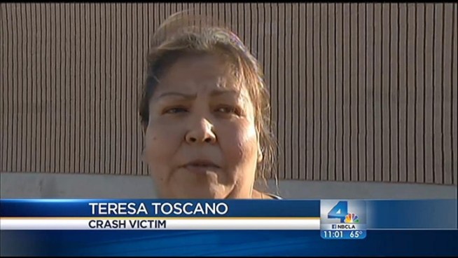 Teresa Toscano recalls what happened when the pick-up truck she was driving with her 4-year-old nephew inside was rear ended and smashed into a big-rig. The chain-reaction crash shut down the 5 Freeway in both directions in Burbank on Friday. The closure led to a massive traffic backup, but no one was injured. Kim Baldonado reports for the NBC4 News at 11 p.m. on Friday, August 24, 2012.