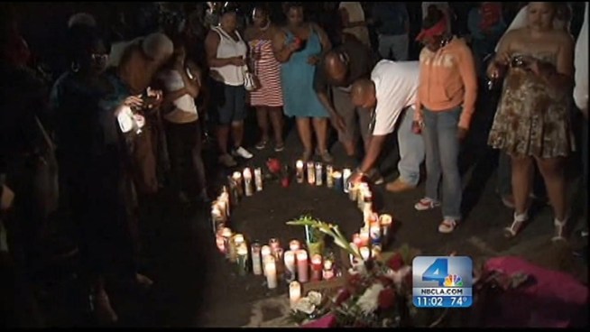 Homicide investigators spoke with friends and family gathered Saturday night to remember 17-year-old Terrey Wright, whose body was found burning in a South Los Angeles street. Lolita Lopez reports for the NBC4 News at 11 p.m. on Sept. 22, 2012.
