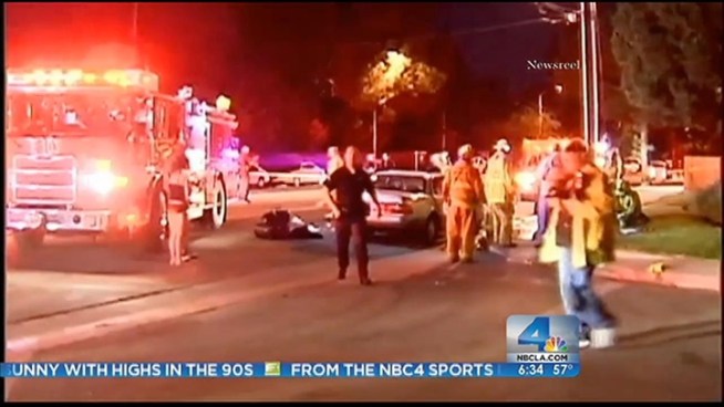 Someone shot at a Lexus, killing a man and wounding three other people after midnight on Sept. 25, 2012 in Northridge. Antonio Castelan reports from the scene for 