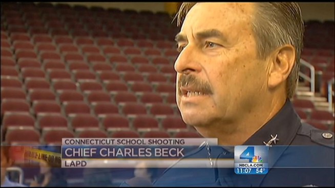 LAPD Chief Charlie Beck said he has a plan to increase security around kindergarten through eighth grade schools in Los Angeles. John Cádiz Klemack reports for the NBC4 News at 11 p.m. on Sunday, Dec. 16, 2012.
