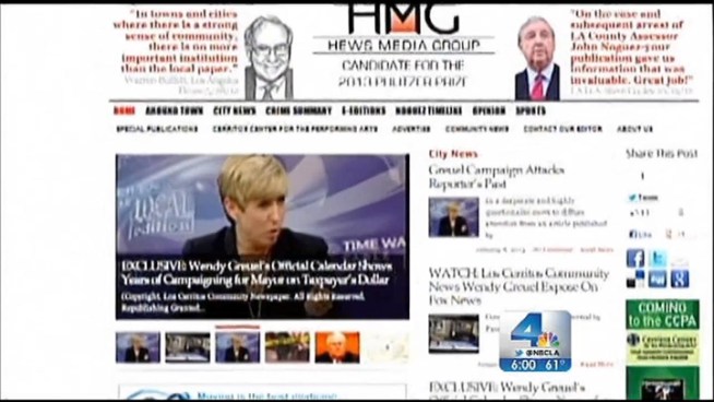 LA City Controller Wendy Greuel denies the accusations made in an article published by the Los Cerritos Community News. Reporter  Randy Economy says he has data showing years of campaigning on the city’s dime. Patrick Healy reports from LA City Hall for the NBC4 News at 6 p.m. on Jan. 8, 2013.