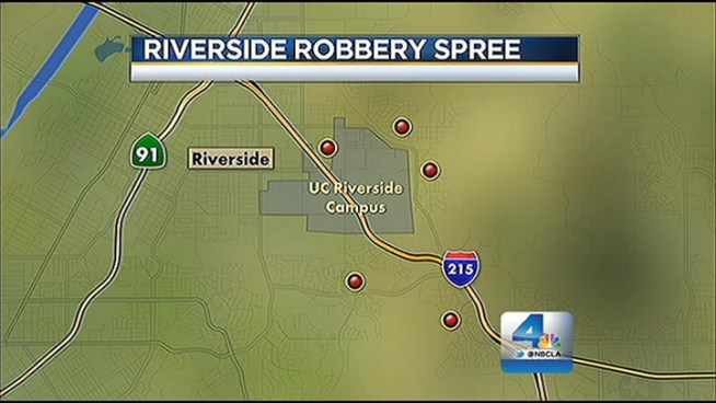 Police are hunting for armed robbers who've targeted students and residents in parking lots on or near the UC Riverside campus. There were five robberies in just one hour on Wednesday. Janet Kwak reports for the NBC4 News at 11 p.m. on Jan. 18, 2013.