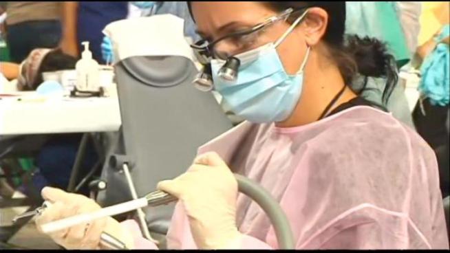 Doctors, dentists and vision experts are taking part in a free health clinic at the LA Sports Arena. It's a program that's helping the nearly two million Angelinos who are currently without health insurance. Jennifer Bjorklund reports.