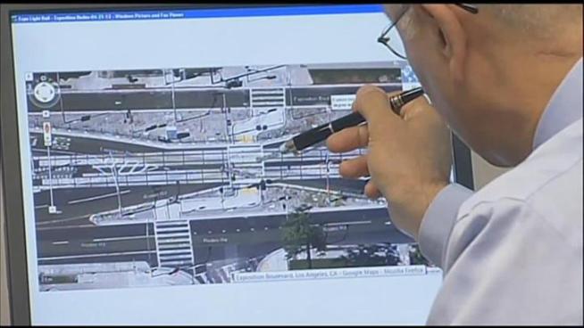 Vannessa Davis says a light rail line in her neighborhood will take some getting used to and raises concerns about safety on and off the platforms. USC Civil Engineer Najm Meshkati says grade crossings are an accident waiting to happen. Conan Nolan reports for the NBC4 News at 5 p.m. on April 30, 2012.