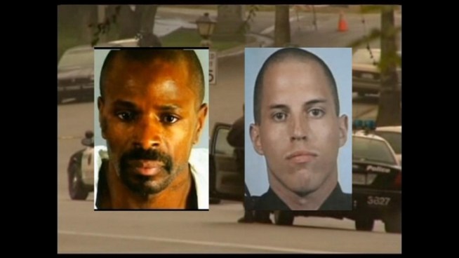 Earl Ellis Green, 46, faces a possible death sentence for the Nov. 7, 2010, slaying of 27-year-old Officer Ryan Patrick Bonaminio. The ex-convict who ambushed the Riverside police officer at the end of a foot chase and shot him with his own weapon was convicted Friday, May 11, of first-degree murder. Craig Fiegener reports from Riverside for the NBC4 News at 5 p.m. on May 11, 2012.
