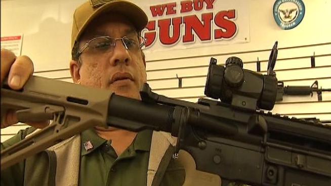Vince Torres, owner of Bulls Eyes Sport in Riverside, says it’s common to see gun sales spike during election years and after mass shootings, like the recent massacre at a Connecticut elementary school that killed 20 children and six adults. Jacob Rascon reports from Riverside for the NBC4 News at 6 p.m. on Dec. 19, 2012.