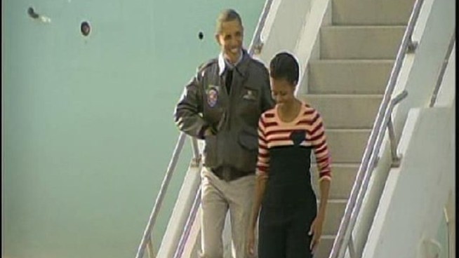 Members of the armed forces anticipated President Obama's arrival. Lea Sutton reports.