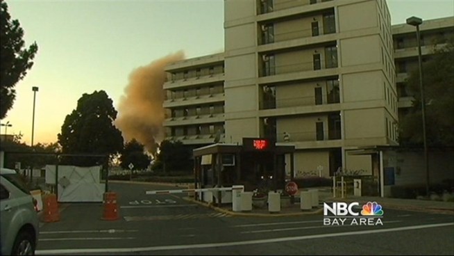 A massive fire spotted as far as six miles from the site began raging Monday evening at at one of the processing units at the Chevron refinery in Richmond.