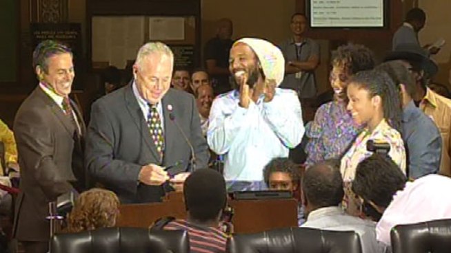 Los Angeles City Councilmen Joe Buscaino and Tom LaBonge presented a proclamation declaring Aug. 7, 2012, 