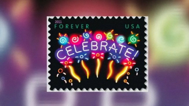 Van Nuys artist, Michael Flechtner's  neon forever stamp is in mailboxes across the country.