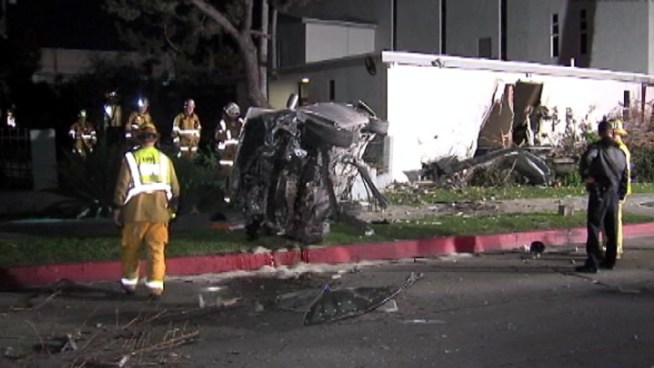 The car struck a tree before crashing into the Seventh-Day Adventist Church in the 11000 block of West Washington Boulevard. Toni Guinyard reports for Today in LA on Monday, Dec. 31, 2012.