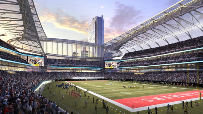City officials and business leaders gathered in downtown Los Angeles on Wednesday morning to sign a formal agreement to build a new NFL stadium. John Cádiz Klemack reports from Downtown LA for the NBC4 News at 5 p.m. on Oct. 3, 2012.
