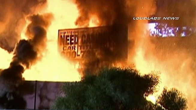 Fire crews on Tuesday night extinguished a stubborn blaze that ripped through a commercial building near the Hollywood Freeway in Echo Park. Annette Arreola reports for Today in LA on Wednesday Oct. 10, 2012.