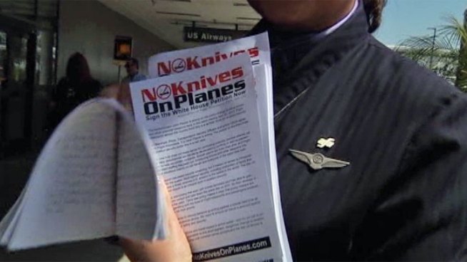 Flight attendants handed out flyers at Los Angeles International Airport on Thursday in an effort to get public support to stop a TSA policy change that will small knives and other formerly banned items on flights. Hetty Chang reports from LAX for the NBC4 News at 5 p.m. on March 21, 2013.