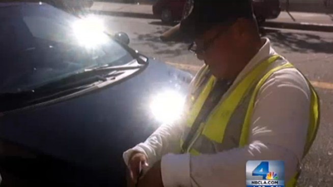 Gabriel Friedman explains why he started recording when a parking enforcement officer wrote him a ticket in Hollywood. He says he still had 5 minutes left on the meter, but LA DOT officials contend the electronic records don't lie. Stephanie Elam reports from Hollywood for the NBC4 News at 6 p.m. on Sept. 18, 2012.
