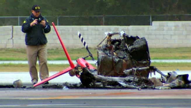 The helicopter's blades might have struck a canopy over a re-fueling area, according to a preliminary investigation. Annette Arreola reports for the NBC4 News at noon on Monday Nov. 26, 2012.
