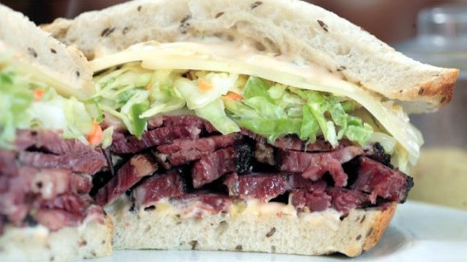 It's a Los Angeles institution, and this weekend, Langer's Delicatessen is celebrating its 65th anniversary by giving away their most popular sandwich: the No. 19, which has pastrami, swiss cheese, cole slaw and Russian dressing. Cary Berglund reports from MacArthur Park for the NBC4 News at 5p.m. on June 15, 2012.