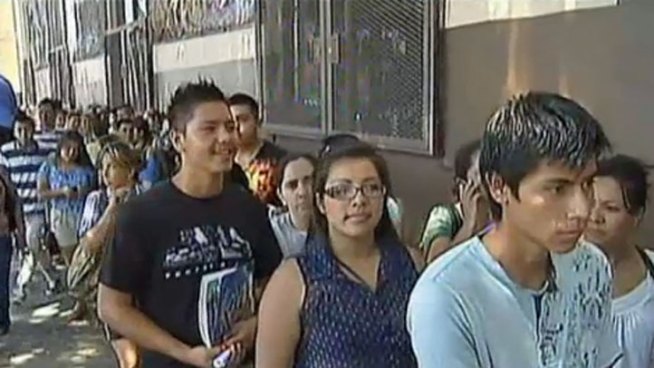 President Obama's new immigration policy for dependents of undocumented immigrants began taking applications Wednesday. The new law allows those who came to the United States as children, even though their parents entered the country illegally, to stay in the country for at least two years. Gordon Tokumatsu reports from Westlake District for the NBC4 News at 5 p.m. on August 15, 2012.