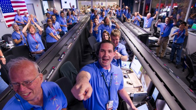 The rover landed inside a massive crater on the planet's surface.