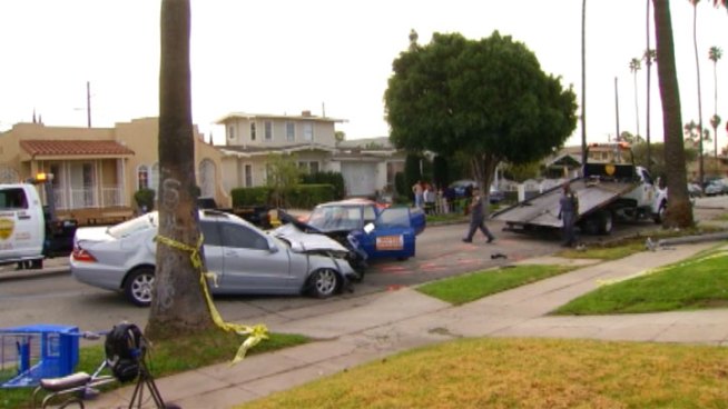 Police are hunting for a hit-and-run driver whose Mercedes slammed into a pickup truck in the Mid-City area. The 72-year-old man driving the pickup was killed. Jane Yamamoto reports for the NBC4 News at 6 p.m. on Saturday, Feb. 2, 2013.